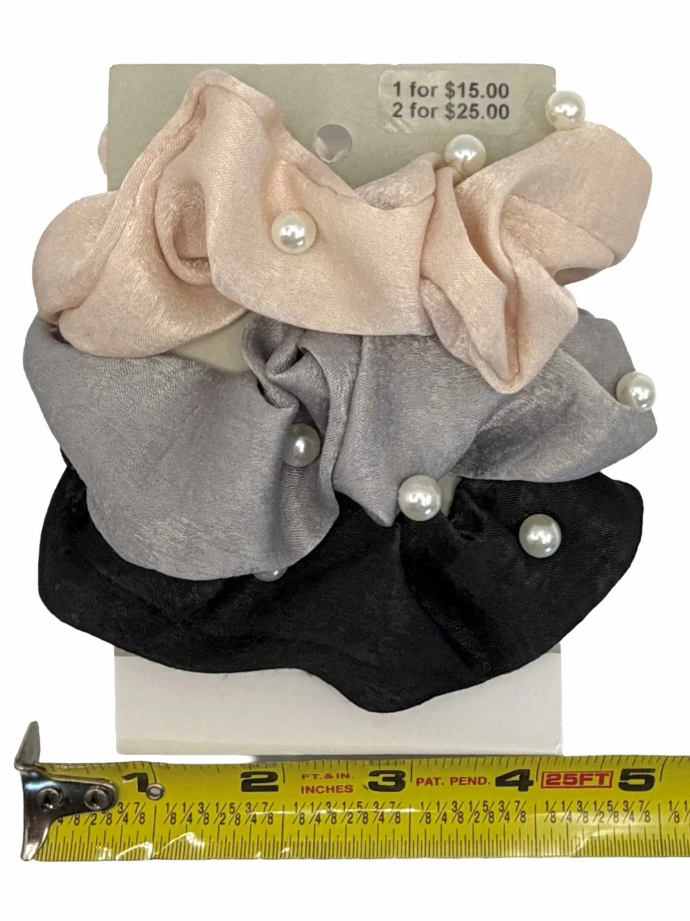 Nordstrom BP Pearl Embellished Satin Jacquard Scrunchie Set Of 3
